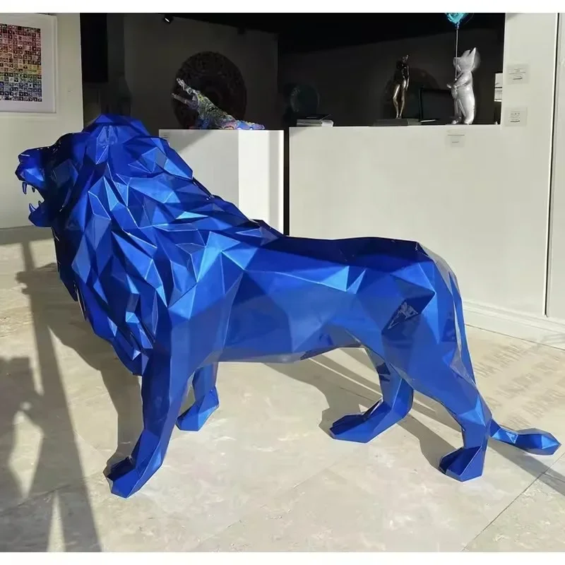 Outdoor Large Fiberglass Geometric Lion Sculpture Garden Landscape Decoration Animal Ornament