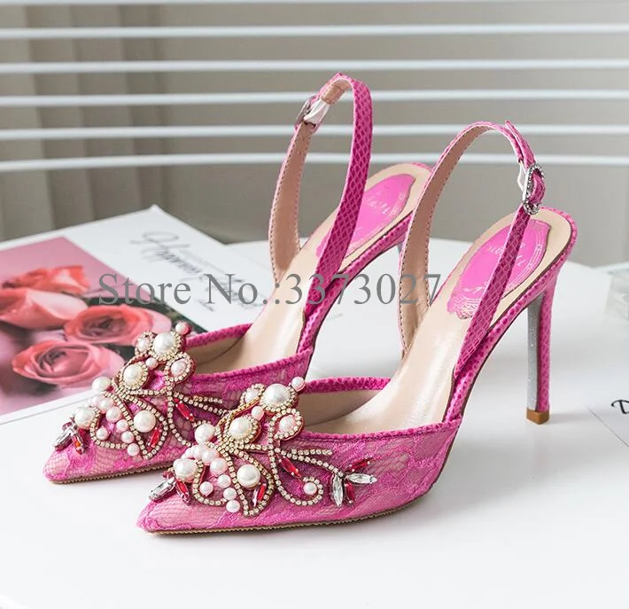 

Wedding Shoes Woman High Heel red crystal white pearl decor sexy pumps pointed toe feamle stiletto heels party dress shoes