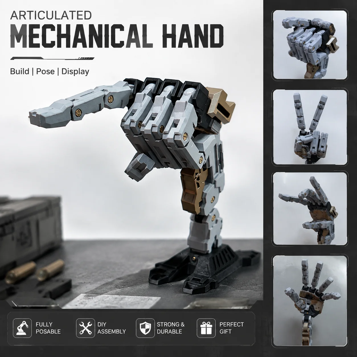 Movable Mechanical Hand Model Kit Multi Joint Robot Assembly Toy DIY Desktop Ornament Collectible Gift for Hobby Fans