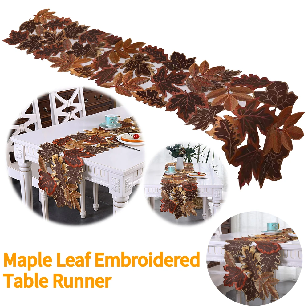 

Autumn Maple Leaf Embroidered Table Runner Embroidered Maple Leaves Table Mats for Fall Autumn Harvest Thanksgiving Decor