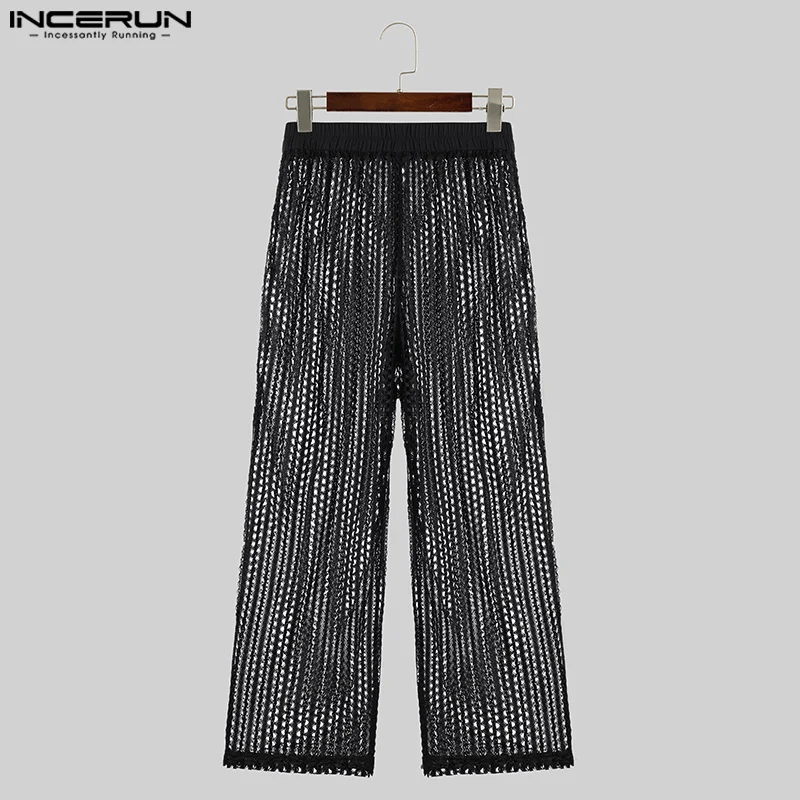 INCERUN 2024 American Style Trousers Sexy Men\'s Thin Hollow Mesh Design Long Pants Casual Party Show Hot Selling Pantalons S-5XL