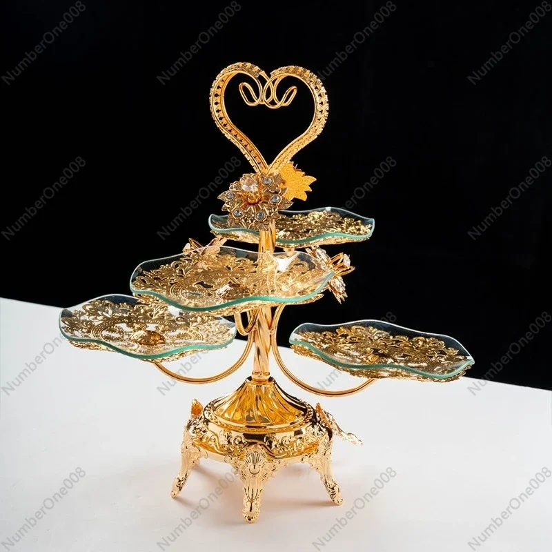 European Style Glass Ceramic Dried Fruit Plate High-end Living Room Home Decoration Creative Multi-layer Storage Fruit Plate