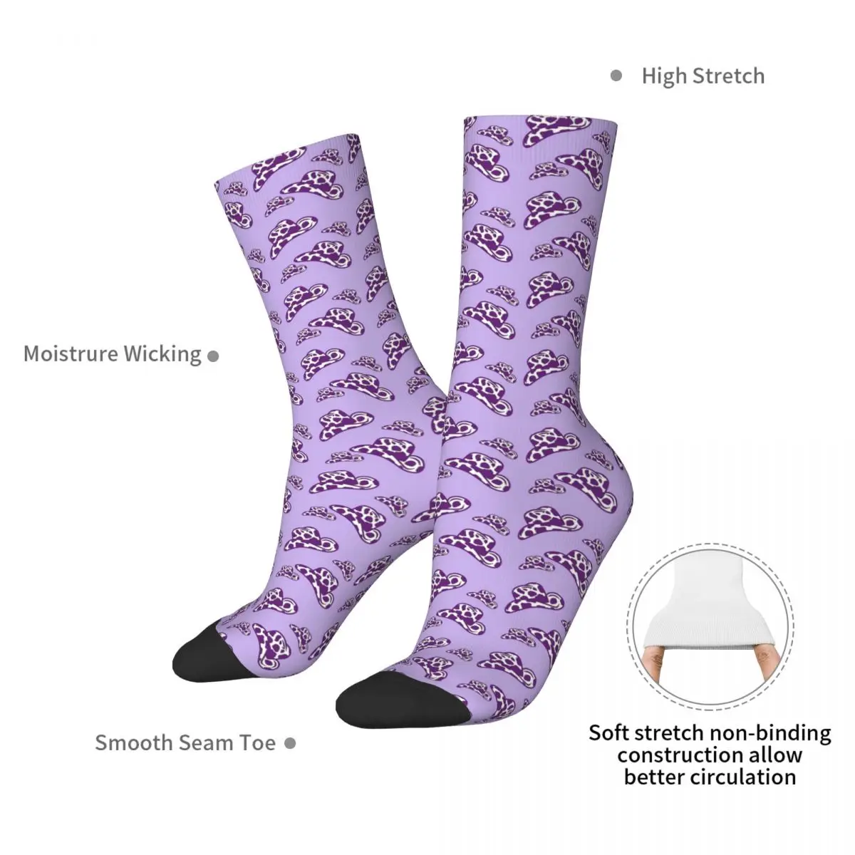 Purple Cowgirl Hats Socks Harajuku Super Soft Stockings All Season Long Socks Accessories for Man's Woman's Birthday Present