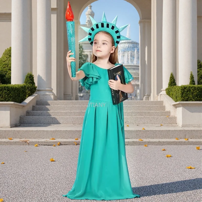 

A 2026 Ancient Greek Chica Dress Enfant American Statue Of Liberty Clothes Ancient Rome Toga Halloween Performance Outfit
