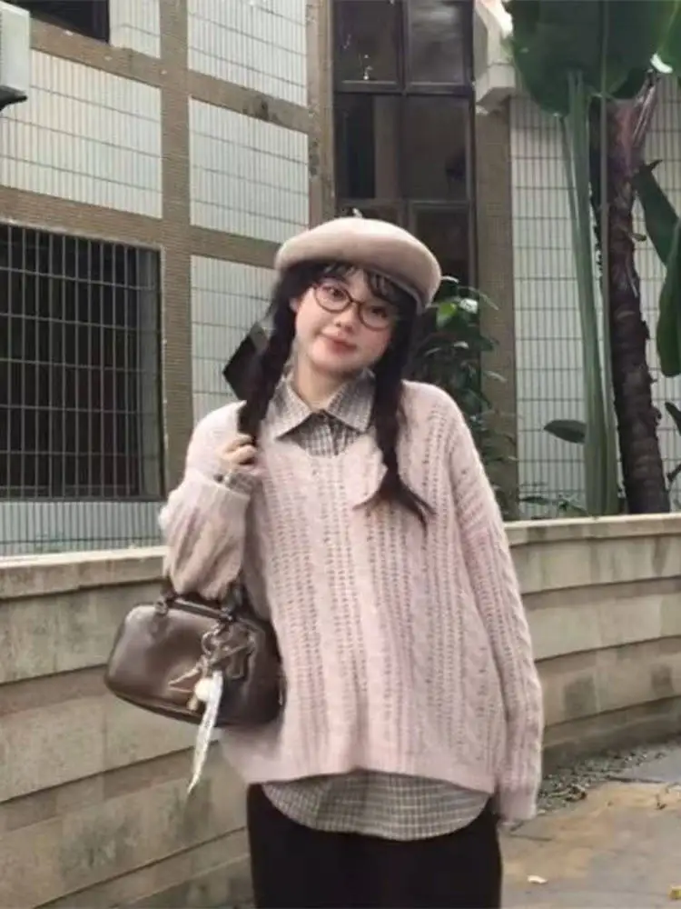 

Мягкий вязаный витой свитер, женский комплект из накладного и свитера, осенний повседневный модный ансамбль, высококачественная полиэфирная ткань