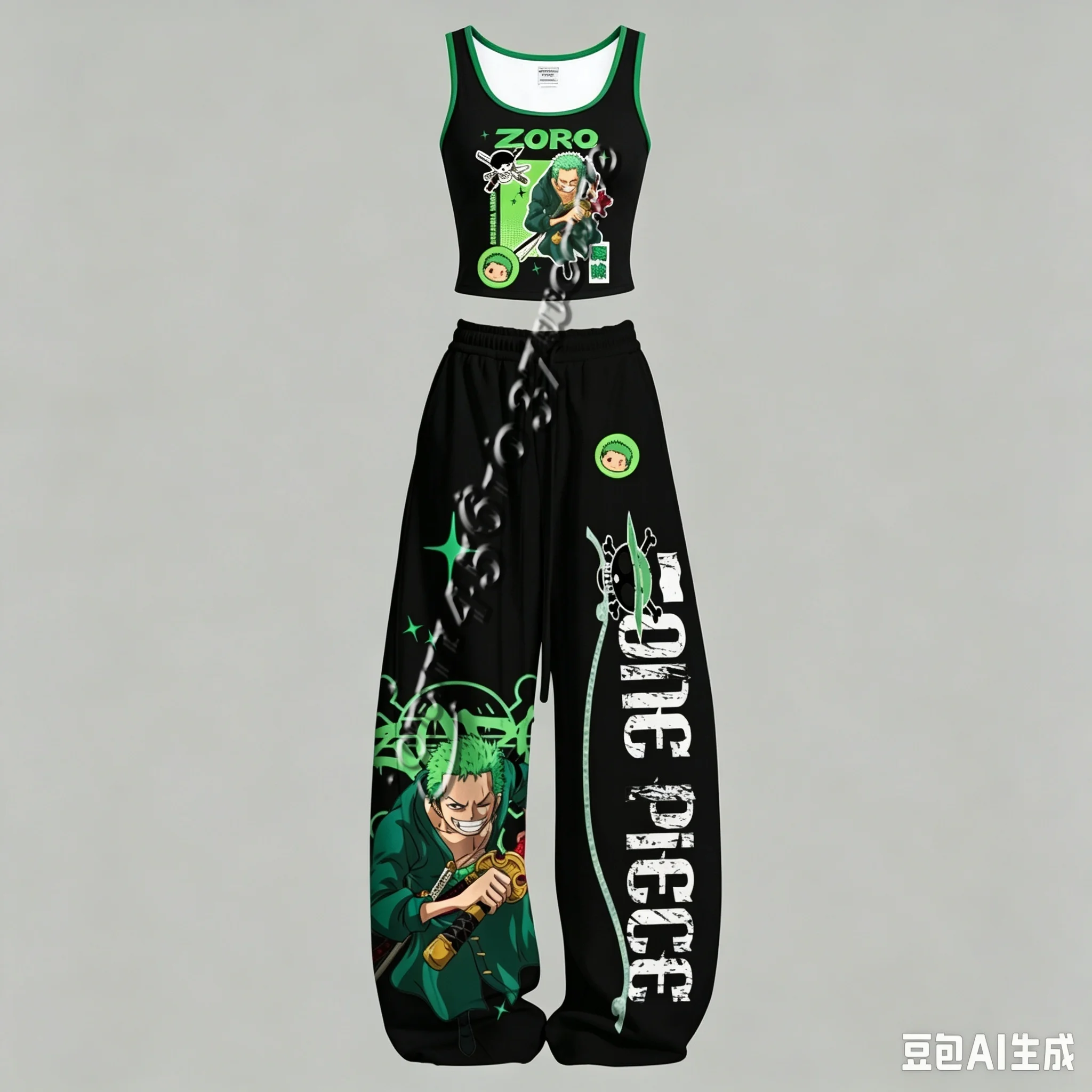 26/27 Neues One Piece Anime-Charakter Tanktop und Weite Hose Set für Männer und Frauen, Unisex Casual 2-Teiliges Outfit, Familienoutfit – Detail 5