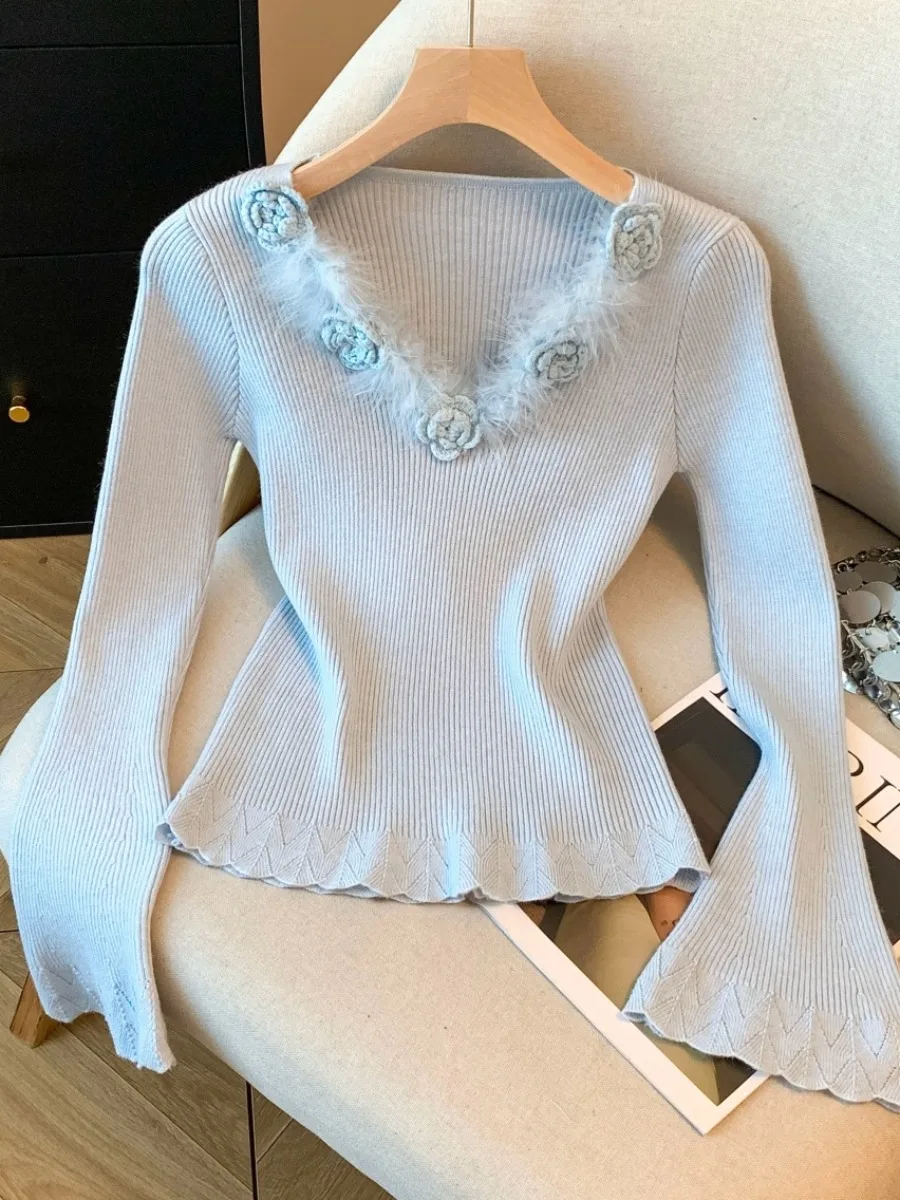 

Рекомендуемая самозакупка Long Sve V-Ne Furry Bell Sve трикотаж женский осенний новый дизайн пушистый свитер Sense