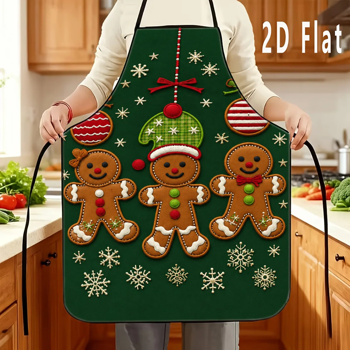 1pc 2D Flat Cartoon-style Christmas Gingerbread For Man Pattern Printed Apron, Durable And Easy To Clean