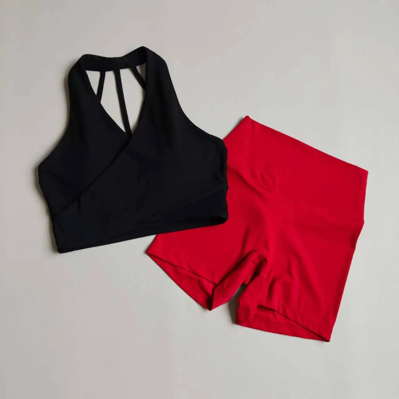 Damen-Yoga-Anzug, High-Waist-Shorts-Set, Sport-BH, Hüftstraffende Fitness-Sportshorts für Aktivbekleidung, Gym-Set, Pilates-Kleidung – Detail 7