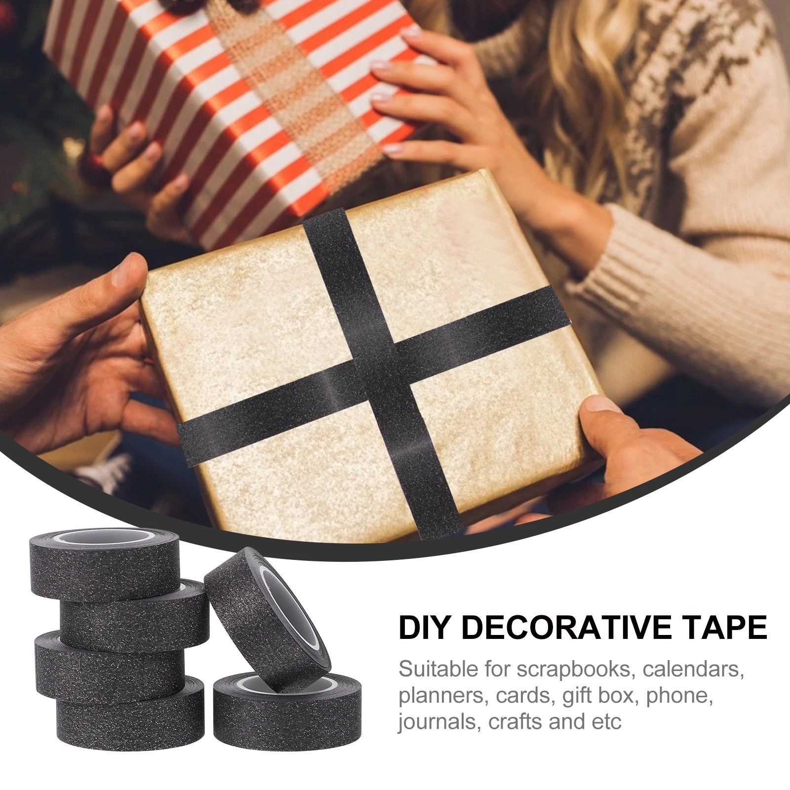 

6pcs Black Glitter Washi Tape 10m Roll DIY Craft Paper Tape for Scrapbooking Gift Wrapping Album Bright Color Premium Quality