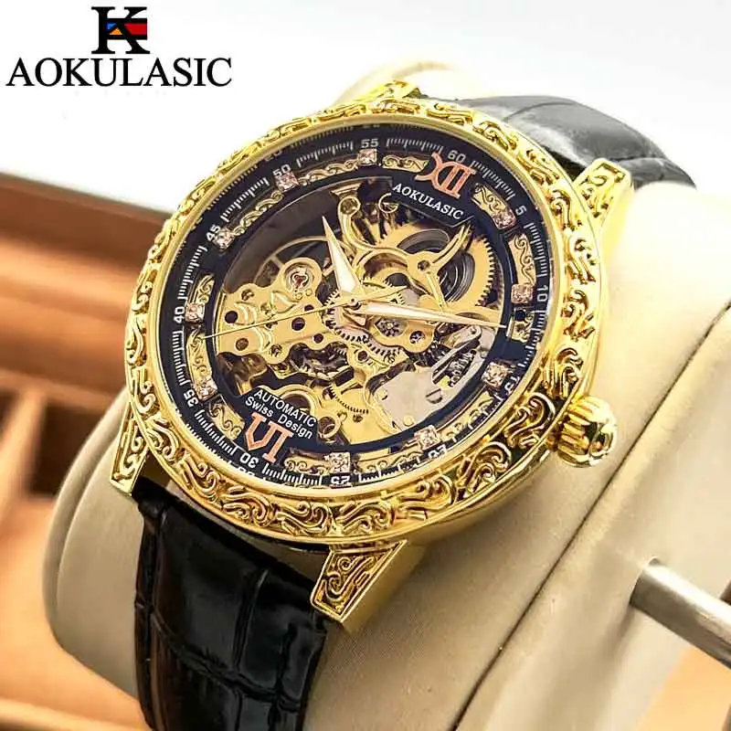 

AOKULASIC лучший бренд мужские механические наручные часы модные роскошные автоматические светящиеся часы со скелетом мужские новые водонепроницаемые спортивные часы