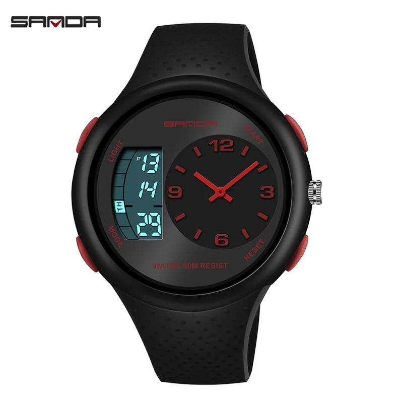 Sanda Dual Display Electronic Watch Japanese Movement 50m Waterproof Night Light Anti Drop Multi functional Sports Watch for Men