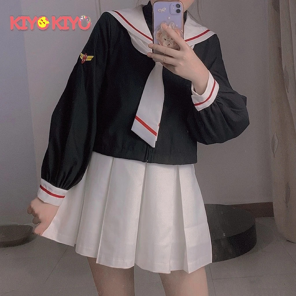 KIYO-KIYO Anime Cosplays Card Captor Sakura Cosplay Costume Halloween Costumes Sakura JK Uniform cloth