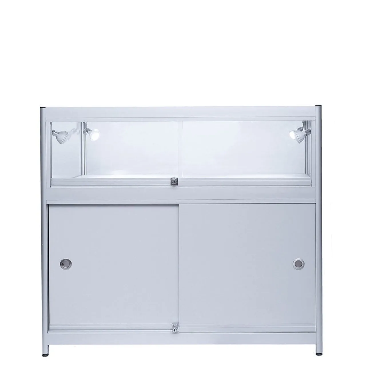 Custom.HIKUYA High-Quality Aluminium Showcase with 1/3 Glass Display and Storage Cupboard Glass Cabinet with LED Light