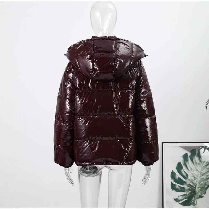 Fashion Glossy Padded Jacket Women's Solid Hooded Long Sleeve Zipper Warm Down Coat 2026 Autumn Winter New Lady Casual Outerwear