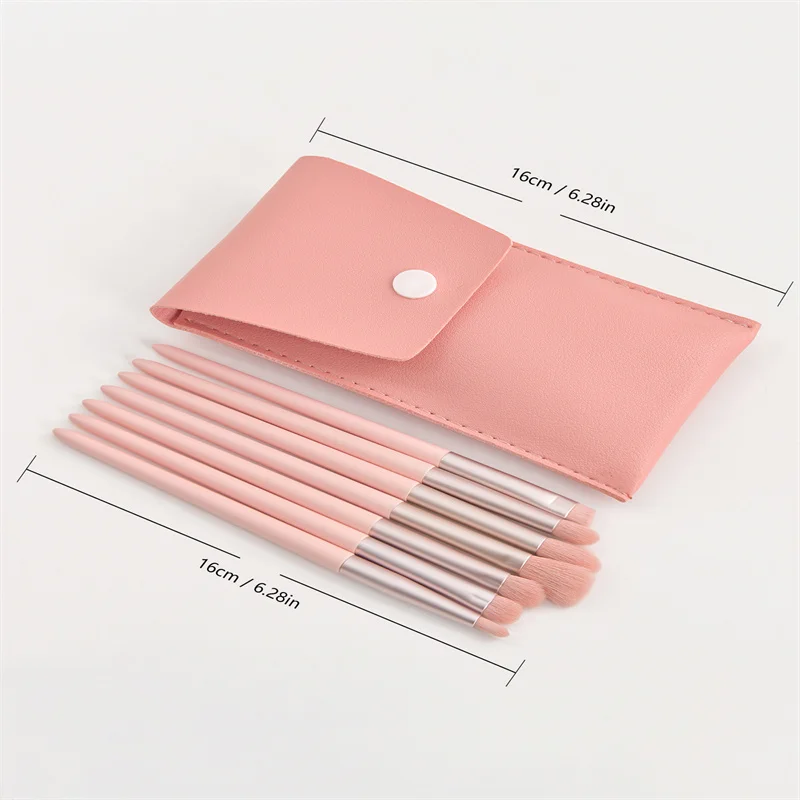 Cosmeticaborstelset met gladde vezels en roze handvat - Oogmake-uphulpmiddelen met roze opbergtas