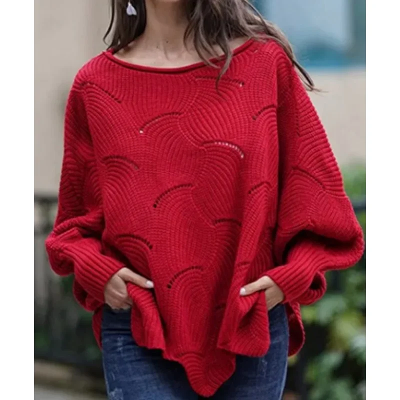 

Autumn Loose Sexy Sweater Fashion Women Casual Loose Bat Sleeve Sweater Winter Pullover Hollow Sweater Knitwear 28597