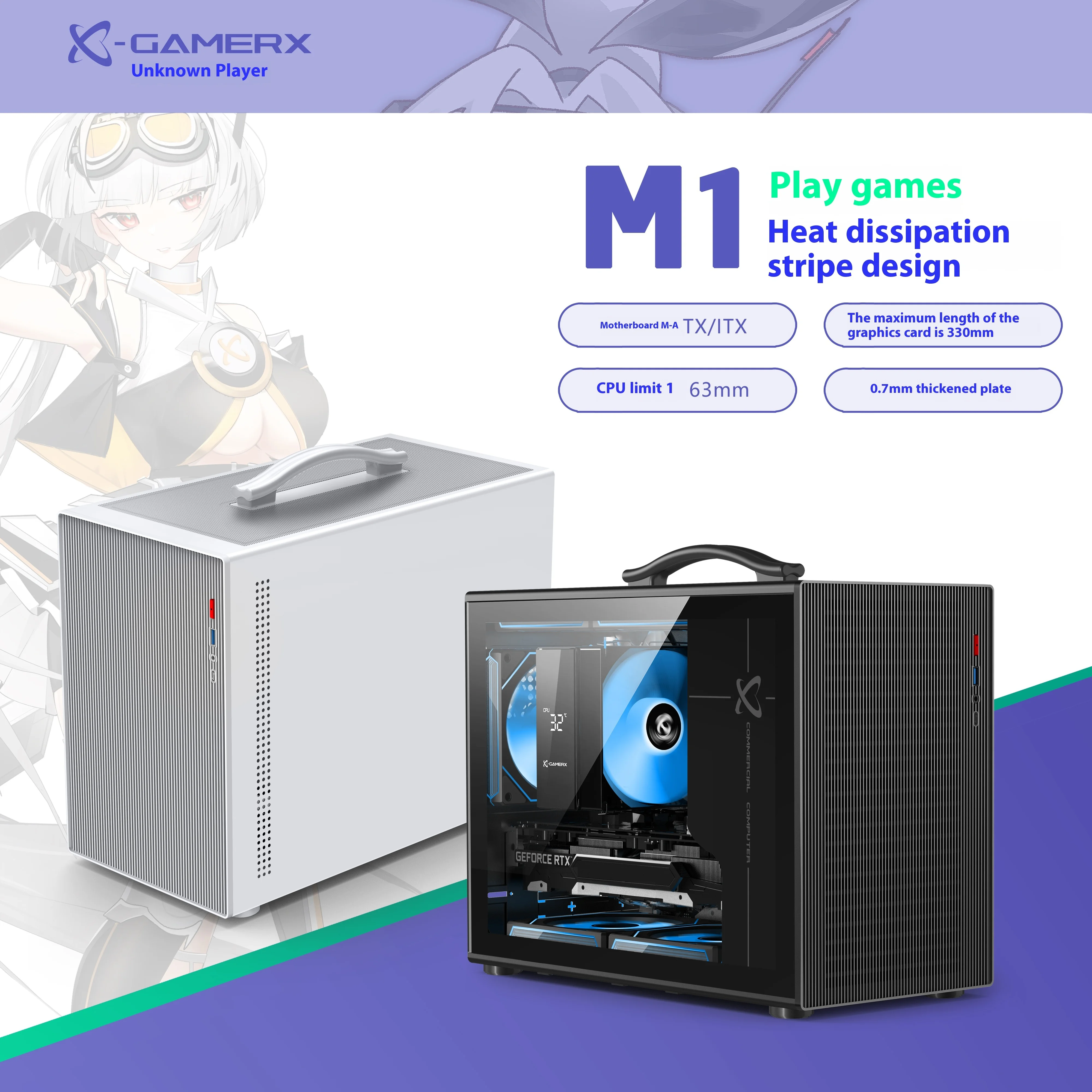 

X-Gamerx M1 M-ATX PC case glass side transparent portable portable mini computer small case