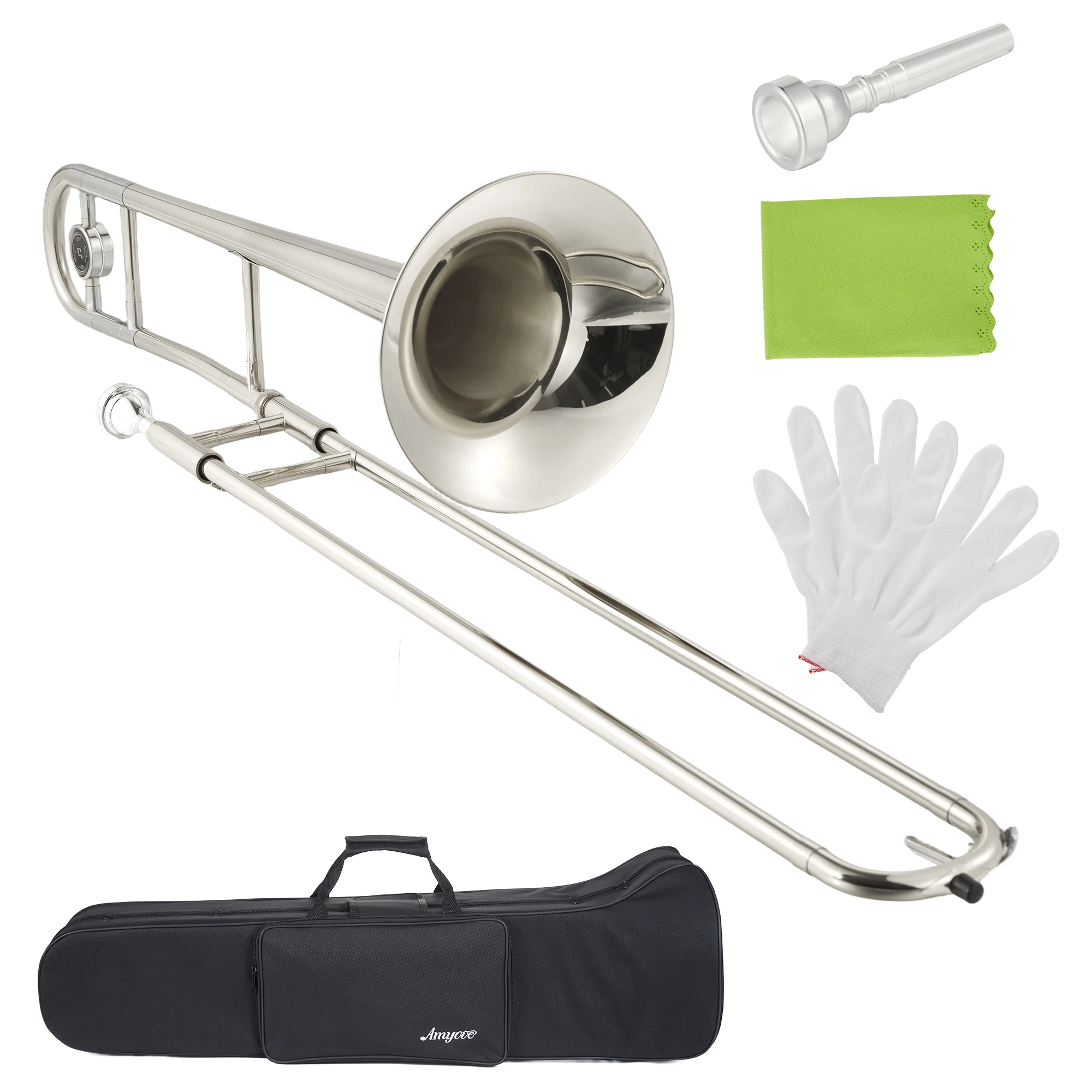 Bb Alto Trombone Starter Kit – Nickel-Plated Brass Instrument with Case, Mouthpiece, Gloves, Cleaning Cloth – Accurate Tone, Powerful Sound – Ideal for School Band & Beginners