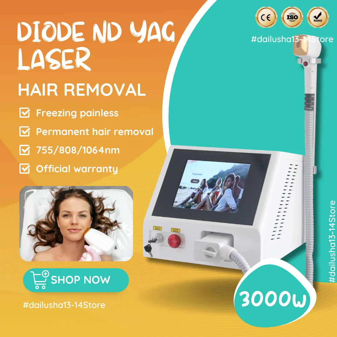 

808 Diode Laser Hair Removal Machine Triple Wavelength Painless Permanent Portable 808nm 755nm 1064nm