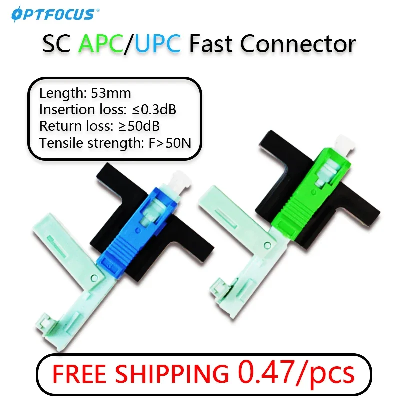 OPTFOCUS-Conector óptico de Fibra óptica FTTH SC APC, adaptador rápido de Fibra Optica de modo único, 100 piezas, Conector rápido SC UPC SM