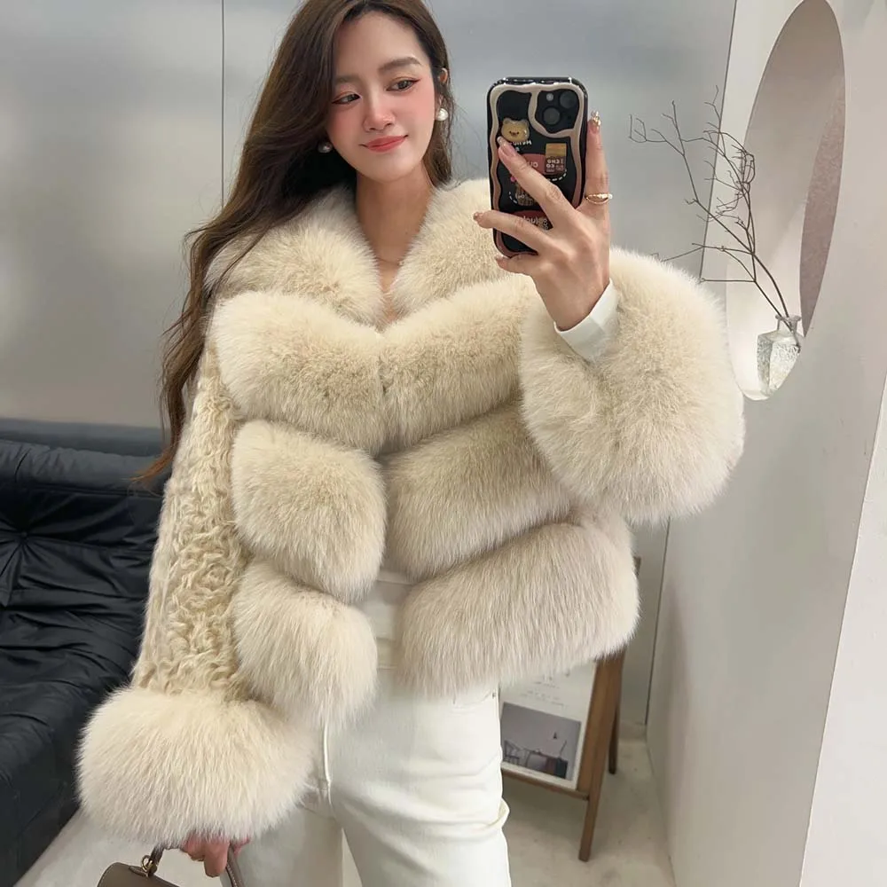 여성용 모피 코트 여우털 재킷 양털 모피 재킷 천연 리얼 여우털 재킷 코트 양털 모피 재킷