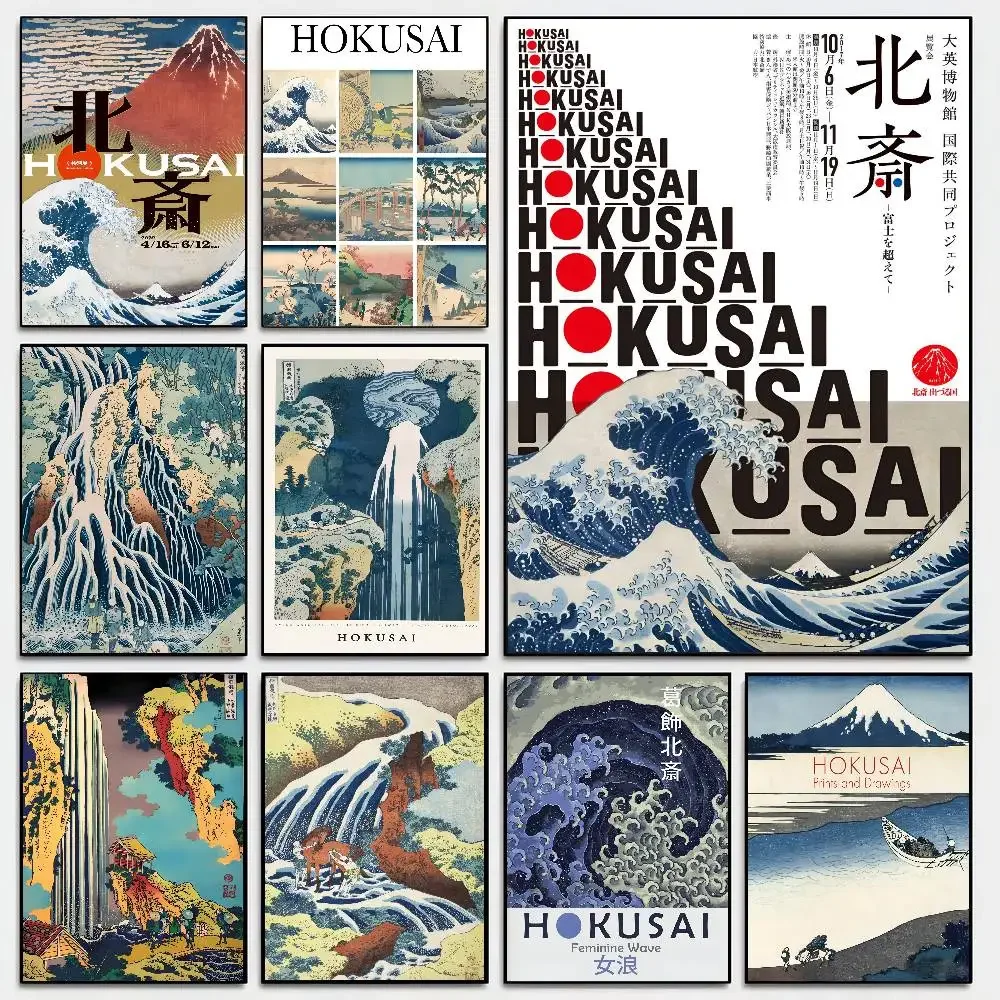 Hokusai The Great Wave Poster Self-adhesive Art Room Entrance Restaurant Wall Decor Art Painting