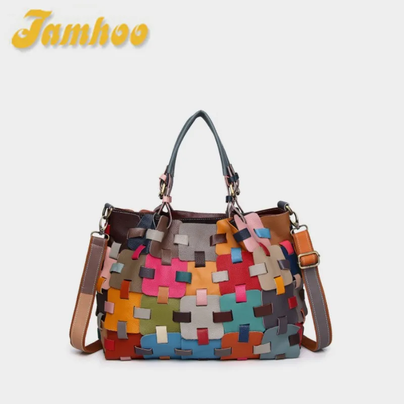 

Jamhoo Retro Ladies Casual Colorful Patchwork Handbag Random Stitching Shoulder Bag Female Tote Bag сумка женская bolsos de muje