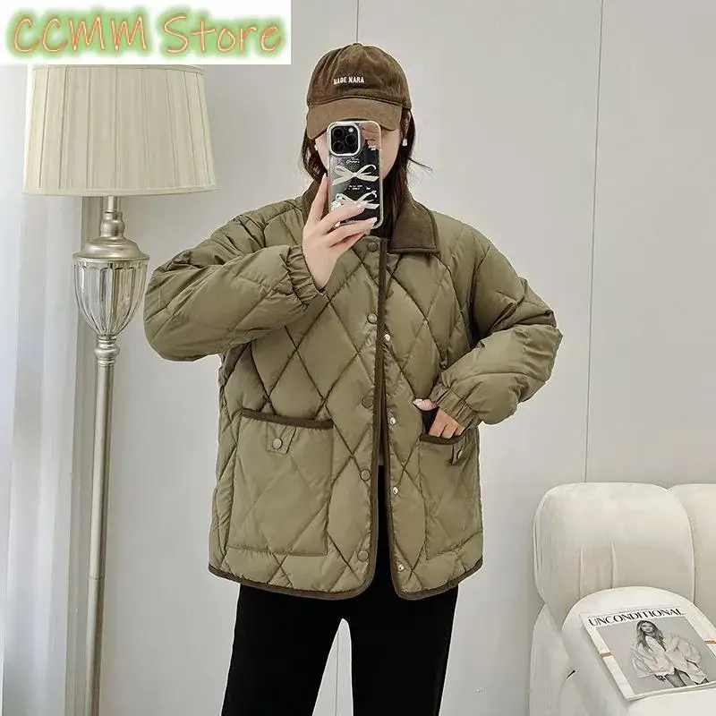 Down Cotton Coat Short Ladies Xiaoxiangfeng Cotton-Padded Jacket Women Parkas Autumn Winter New Disposable PU Leather Outerwear