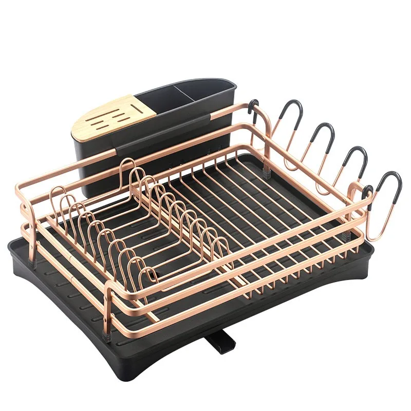 

Home Aluminum Dish Drying Rack Apartment Bowl Cup Tableware Draining Organizer Dishes Holder Stand