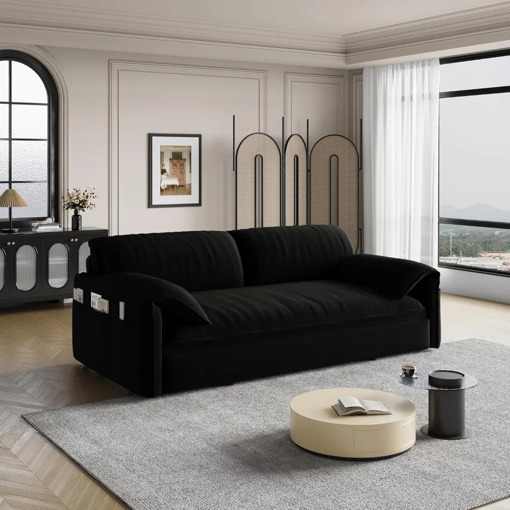 أريكة سرير فوتون حديثة قابلة للتحويل 3 في 1 مع منافذ USB، أريكة نوم بحجم كوين قابلة للسحب، مخمل مريح، جيوب جانبية، Ide #6