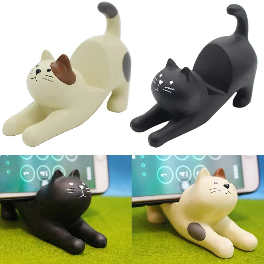 1 Pcs Cute Lazy Bracket Cat Shape Resin Phone Holder Desktop Stand Fixing Mini Portable Multi-functional Holder Decoration