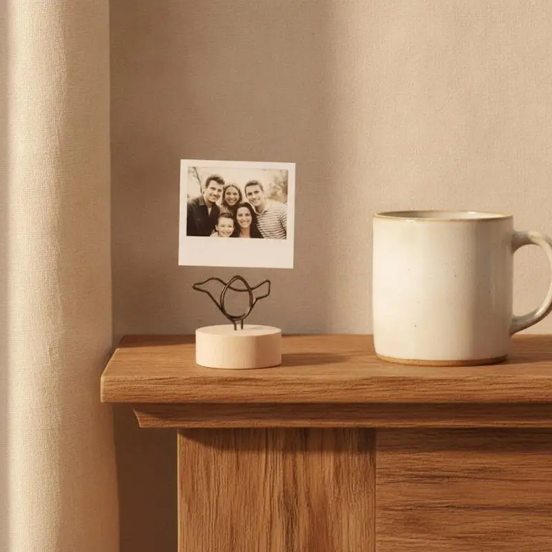 Mini Wooden Base Metal Photo Holders Creative Design Decor for Photos Notes Memos Bedroom Study Desk Ornament