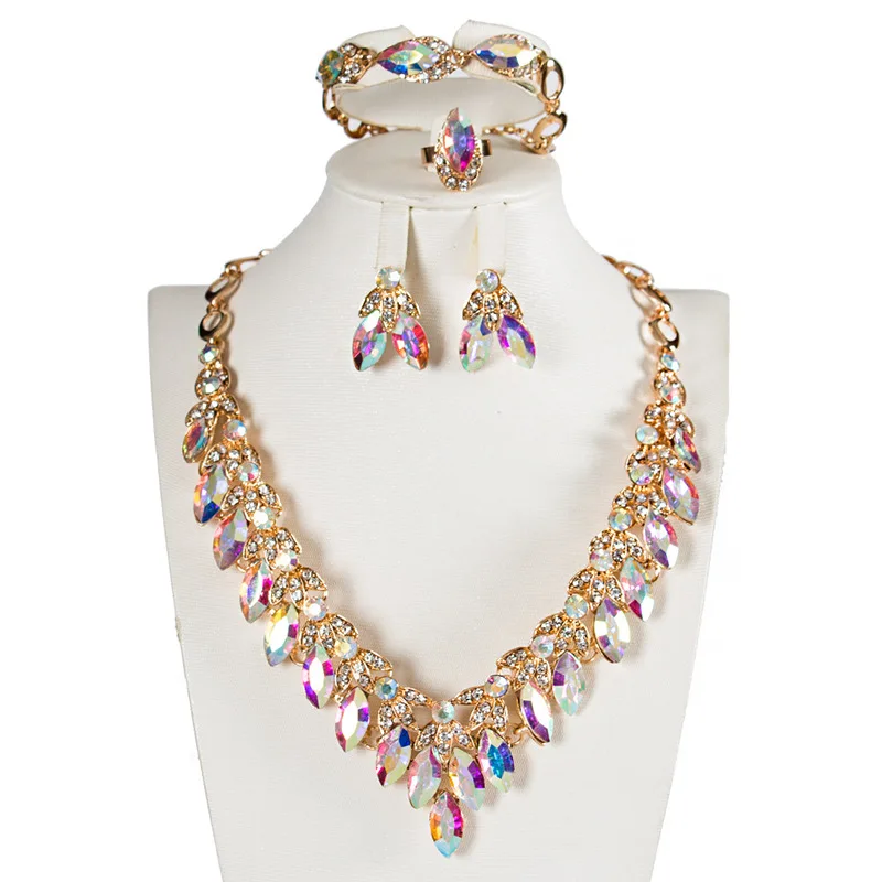 Cross-border e-commerce, gemstone necklace, earrings, four-piece dress, banquet, bridal temperament, women's exaggerated jewelry