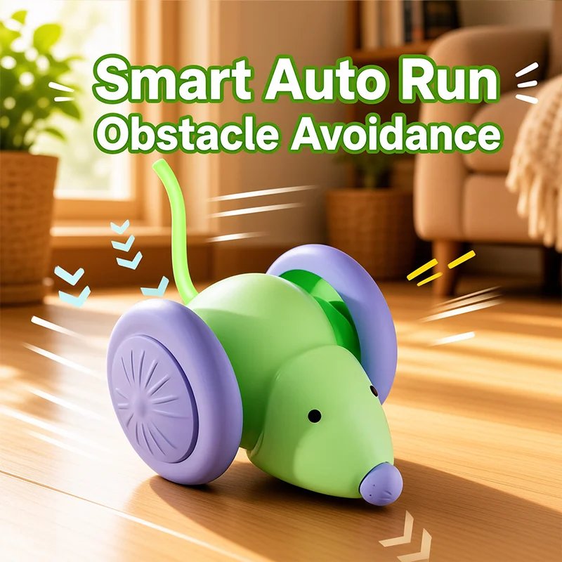 Automatic Moving Mouse Cat Toy Electric Smart Obstacle Avoidance Car Toy Rechargeable Interactive Teaser Pet Play Supplies