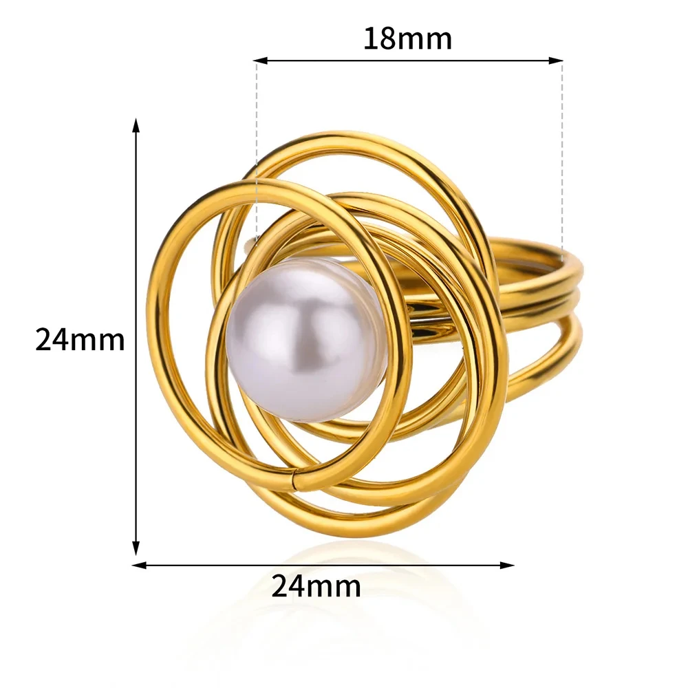 Fashion Imitation Pearl Wrap Rings For Women Gold Color Stainless Steel Irregular Cross Ring Wedding Party Jewelry Gift