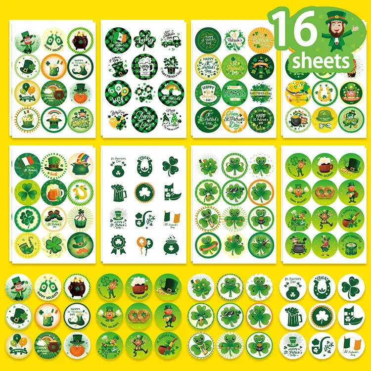 

16 Sheets Ireland Traditional St.Patrick's Day Shamrock Graffiti Sticker DIY Waterproof Decoration Sticker Stationery