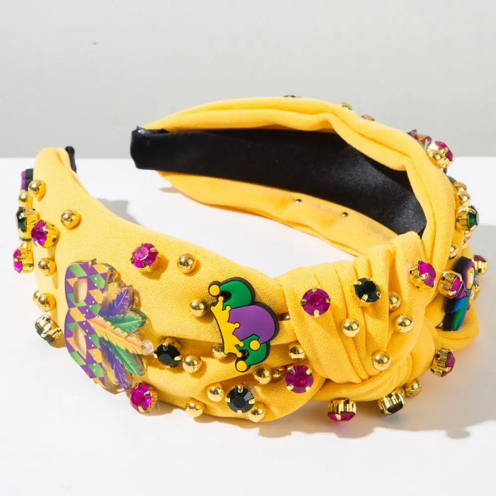 Creative Rhinestone Knot Hairband Bead Inlaid Hand Sewn Crystal Beads Hair Band Spectacled Clown Colorful Party Headwear