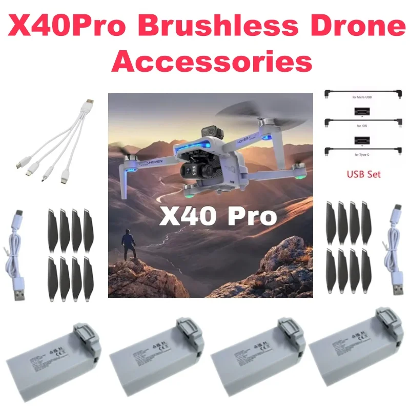 

X40Pro X40 Pro GPS RC Drone Battery X40 PRO Quadcopter Spare Parts Accessories 7.4V 1500mAh Battery Propeller USB Line X40 PRO