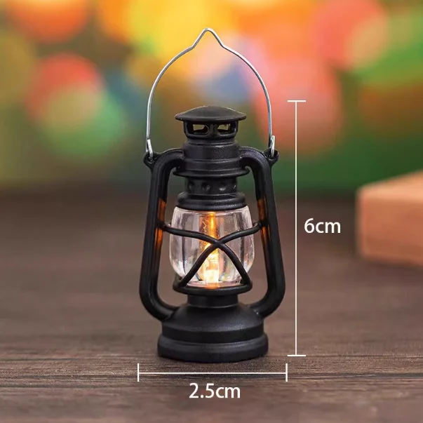 6cm Mini Led Retro Glowing Pony Lantern Simulation Cande Light Night Light Dollhouse Miniature Kerosen Lamp Home Decor Toy