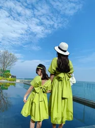 Mom and Daughter Matching Clothes Summer Dresses Green Family Matching Outfits Girl and Mother Dress for Beach Party Vacation