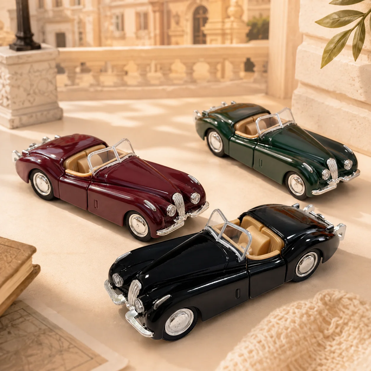 (Corrugated Box) 1/36 Scale, British Vintage Roadster Style Toy Car, Powerful Spring, Metal Casting, Boy's Toy, the Best Gift.