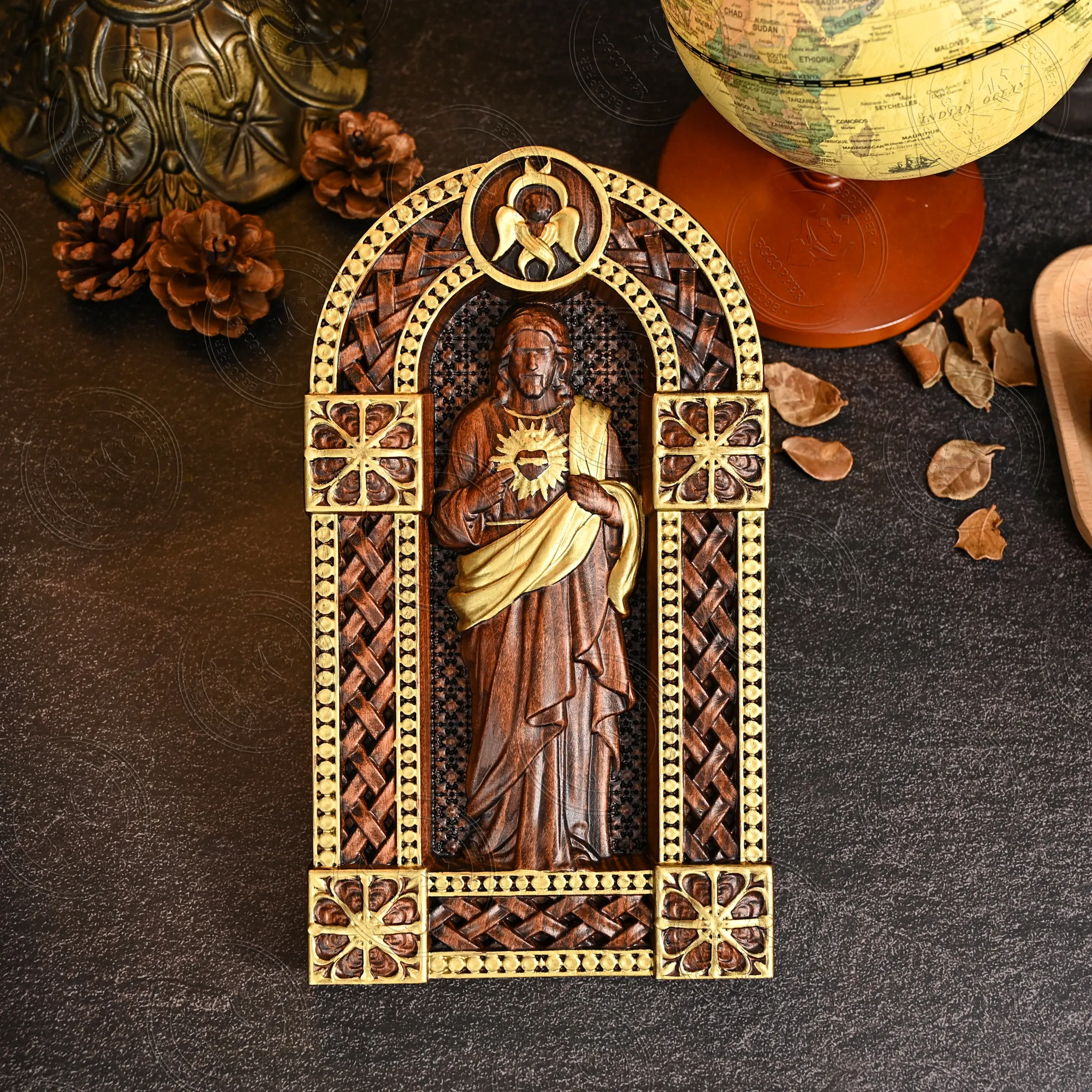 Solid Wood Carved Ornaments for Desktop Decoration, Sacred Heart Arch, Creative Pendant, New Crafts, YS, Cross-Border