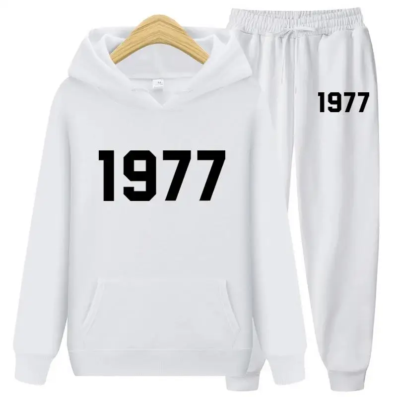 Novo 1977 conjuntos de duas peças com capuz conjunto masculino e feminino marca de moda high street solto velo outono inverno quente hoodies + calças