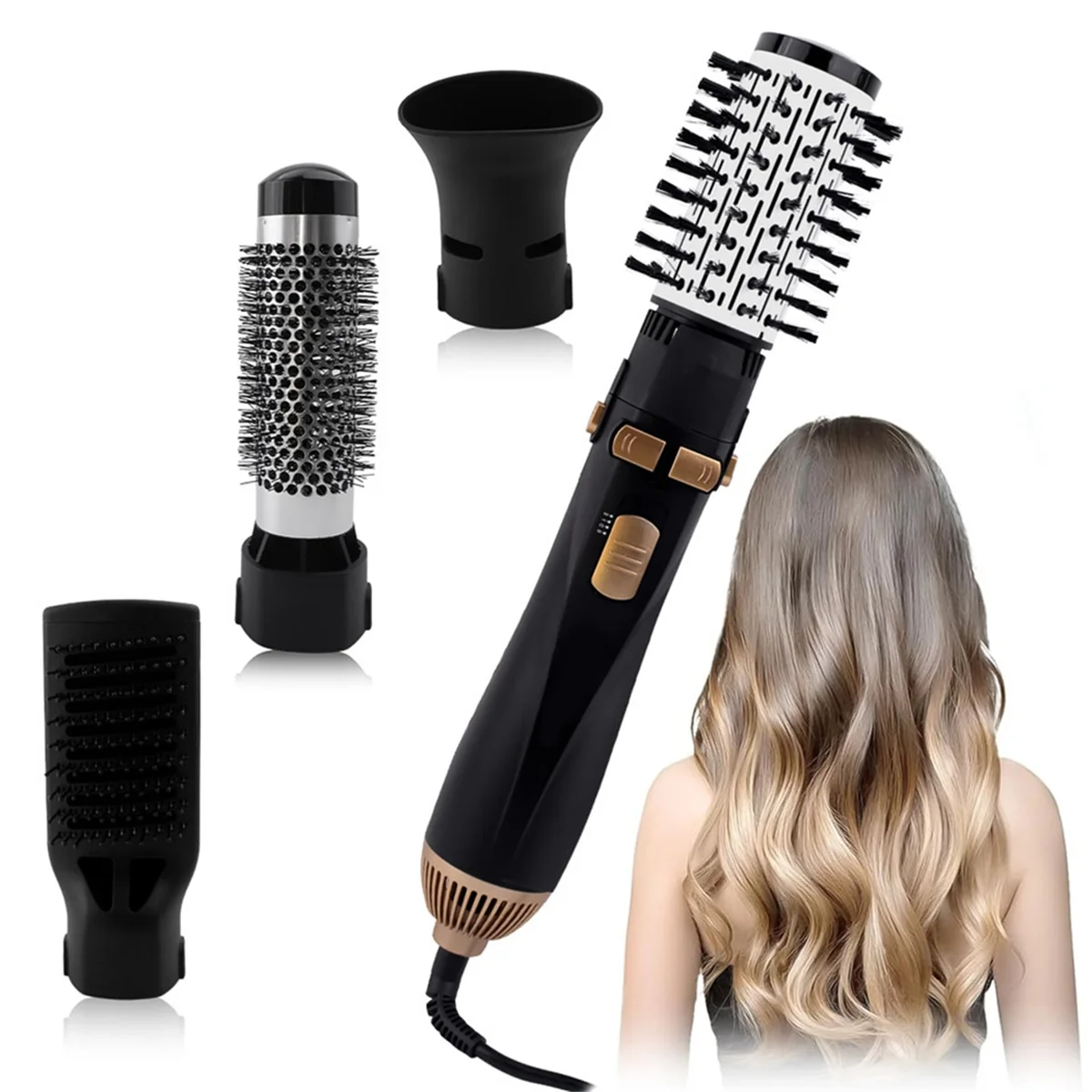 A97G 4-Head Hot Air Brush Hair Dryer Strong Wind Electric Straightener Curler Roller Comb Blower for Woman EU Plug