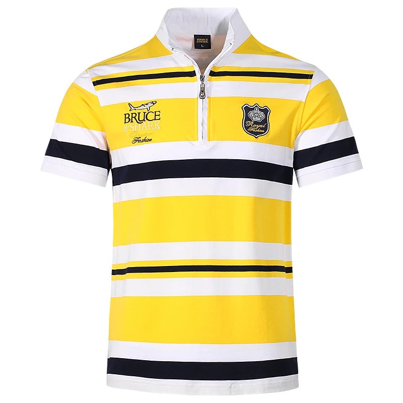 2024 Summer New Men\'s Yellow Stripe Polo Short Bruce&shark Casual Loose Men\'s Tees Fashion Embroidery Luxury Polo Big Size 4XL