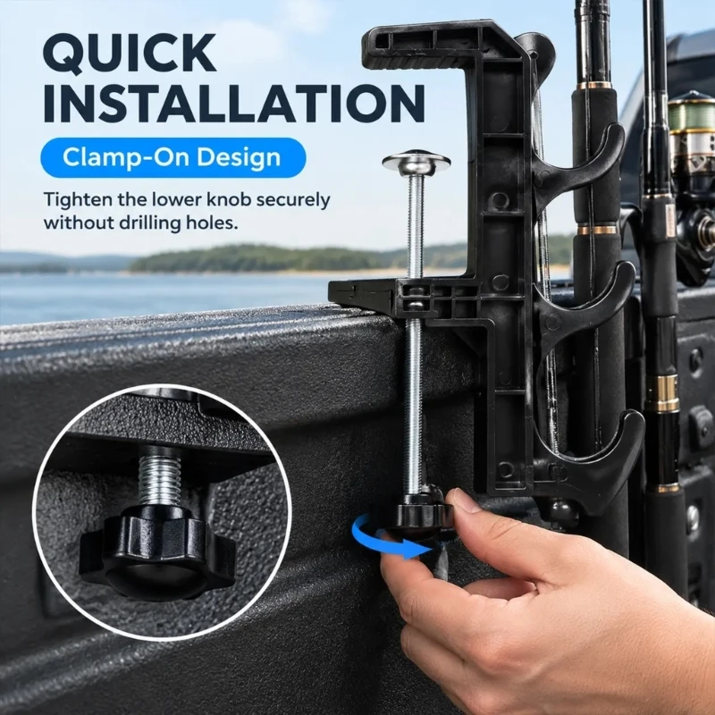 Pickup Bed Fishing Rod Rack, 2Rack with 3 Storage Positions per Rack and No-Drill Screw Mounts for Separated, Organized 69HD