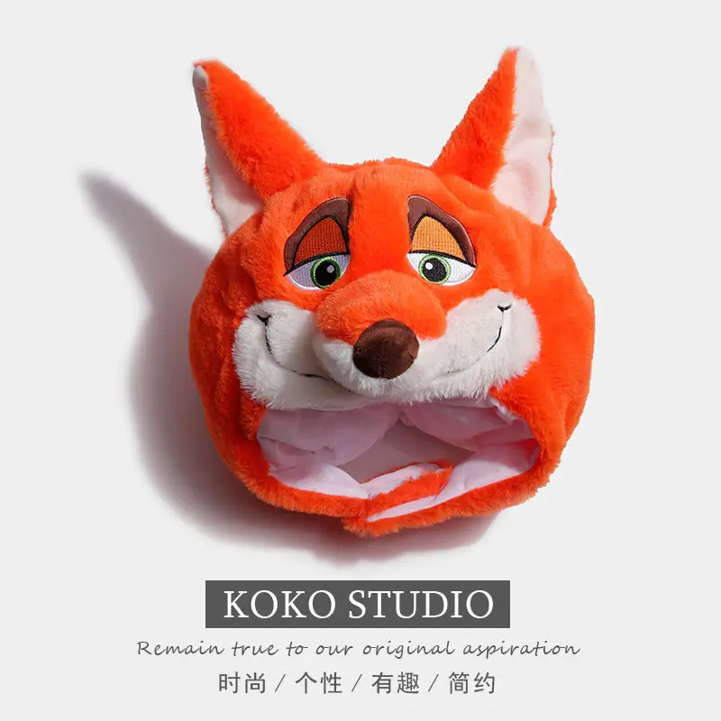 Disney Zootopia Anime Nick Wilde Headset Hat Cosplay Fox Same Cute Autumn Winter Plush Warm Knitted Hat New Christmas Gifts