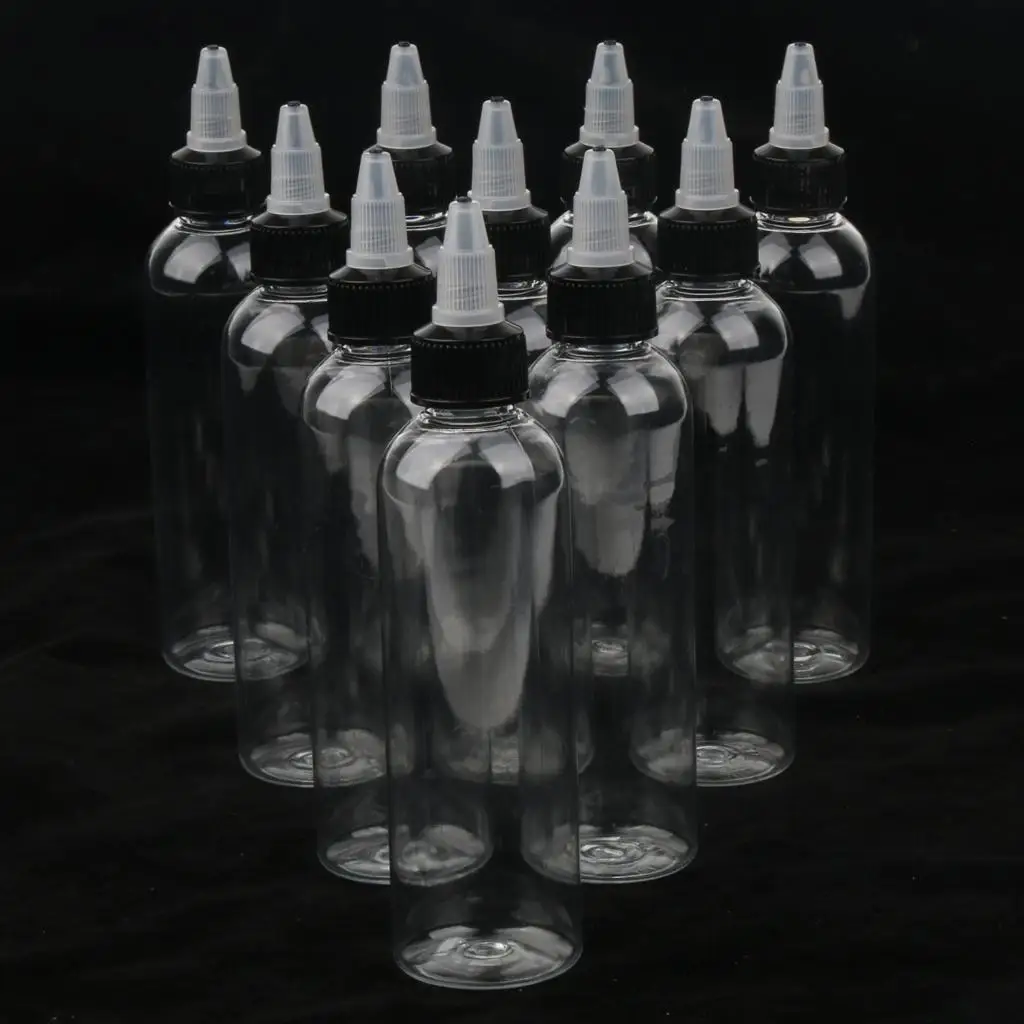 زجاجات بلاستيكية مع فوهة ، زجاجات سفر ، تغلق الغطاء ، تغلق بإحكام للإغلاق ، تفك ، 4 أونصات ، 10