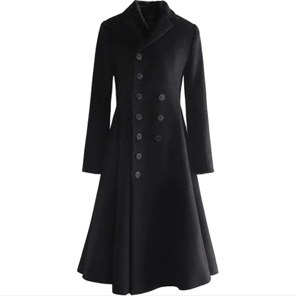 

winter double breasted Vintage elegant wool Lapel waist skirt woolen coat